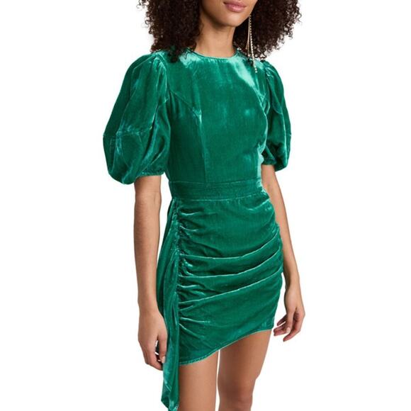 RHODE Pia Green Velvet Draped Mini Dress Size 6 - Picture 1 of 5